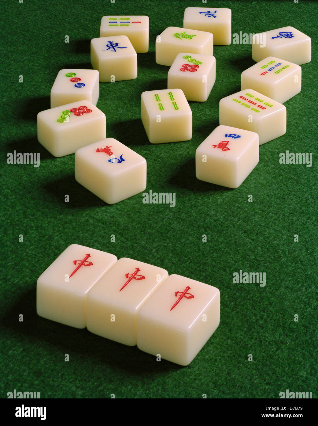 Mah Jong tiles on green baize Stock Photo