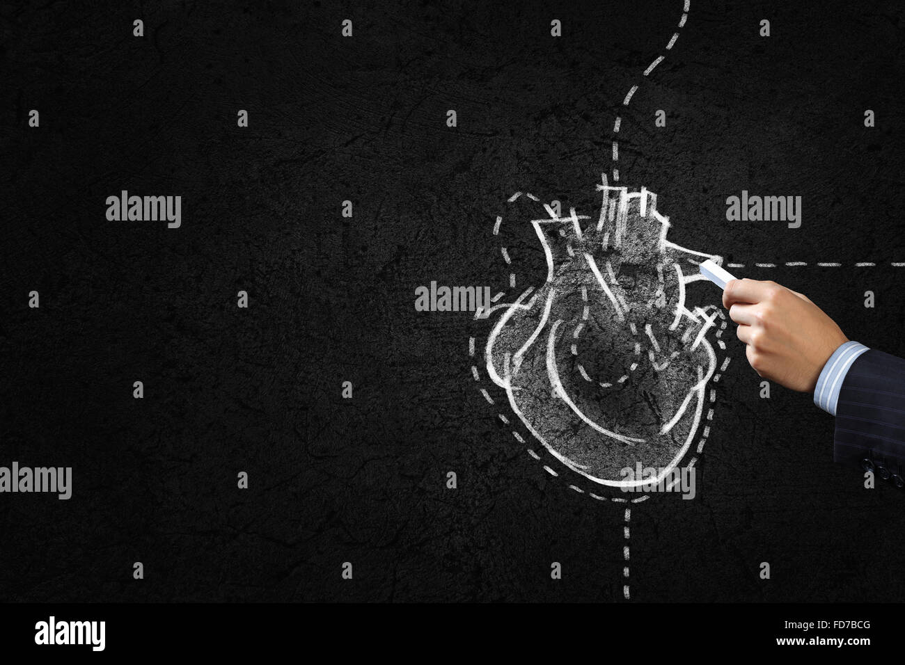 Hand drawing human heart with chalk on black Stock Photo - Alamy