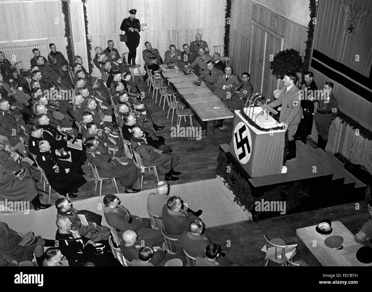 Adolf Hitler during his speech at the inauguration of Ordensburg Kroessinsee / Pomerania, 1936 Stock Photo