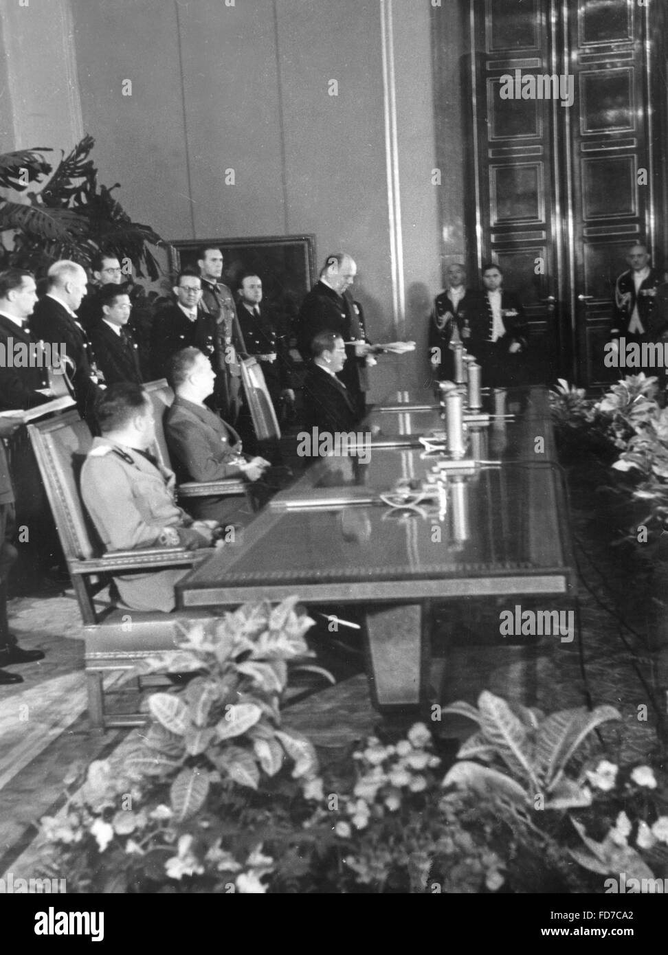 Ciano, Ribbentrop and Kurusu when signing the Tripartite Pact, 27.09.1940 Stock Photo