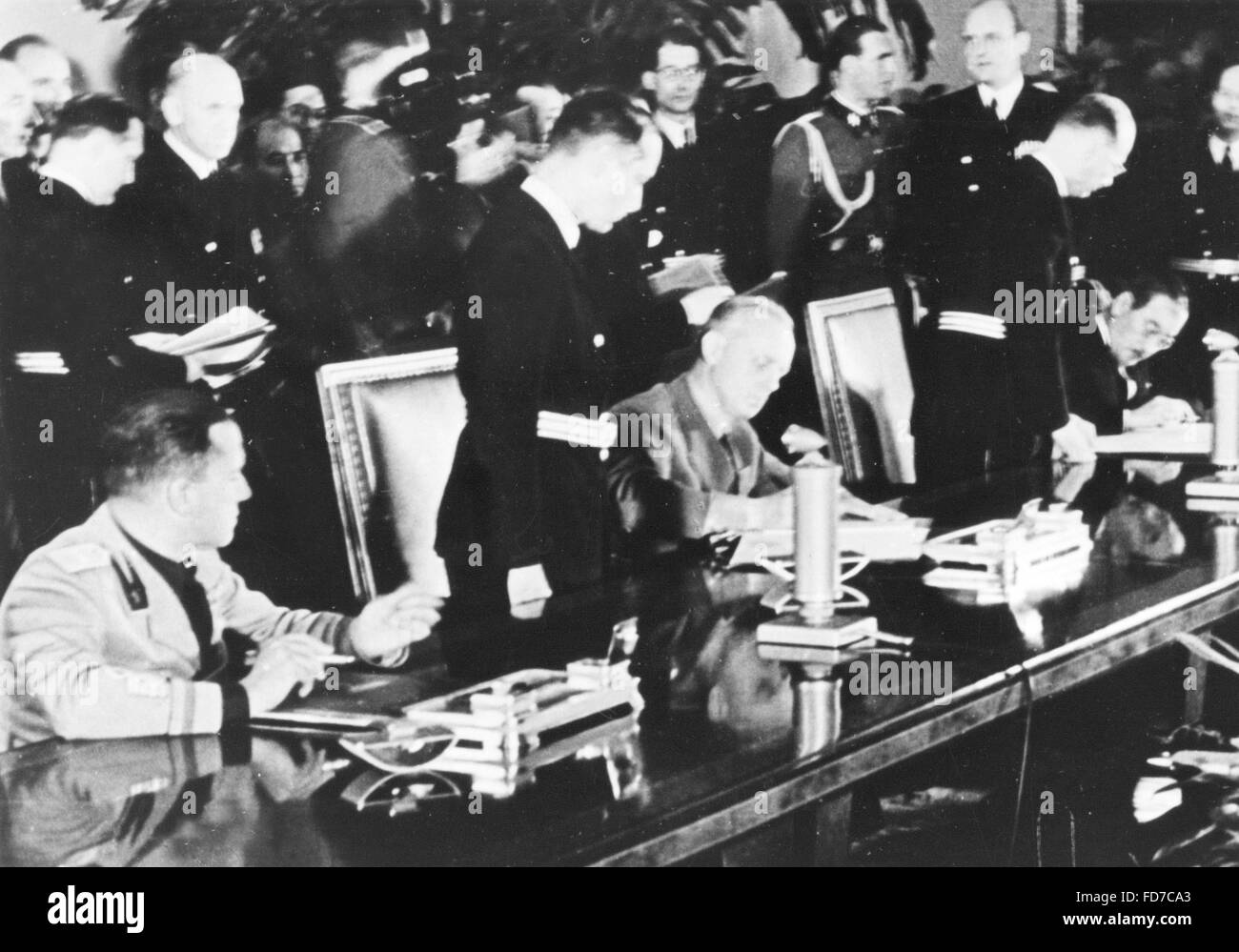 Ciano, Ribbentrop and Kurusu when signing the Tripartite Pact, 27.09.1940 Stock Photo