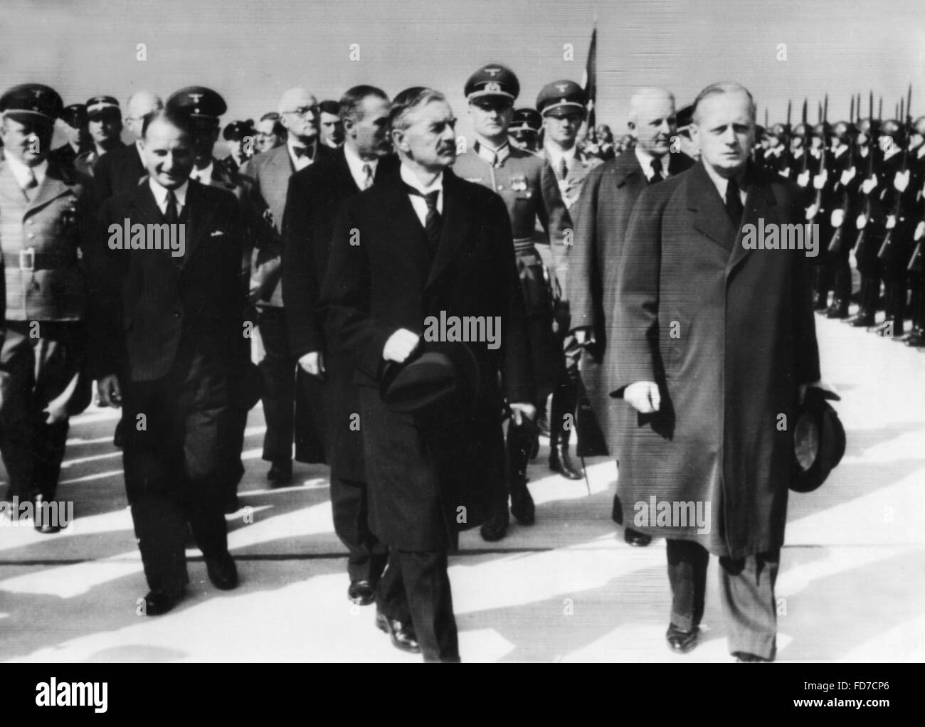 Chamberlain and Ribbentrop at the Cologne airport, 1938 Stock Photo