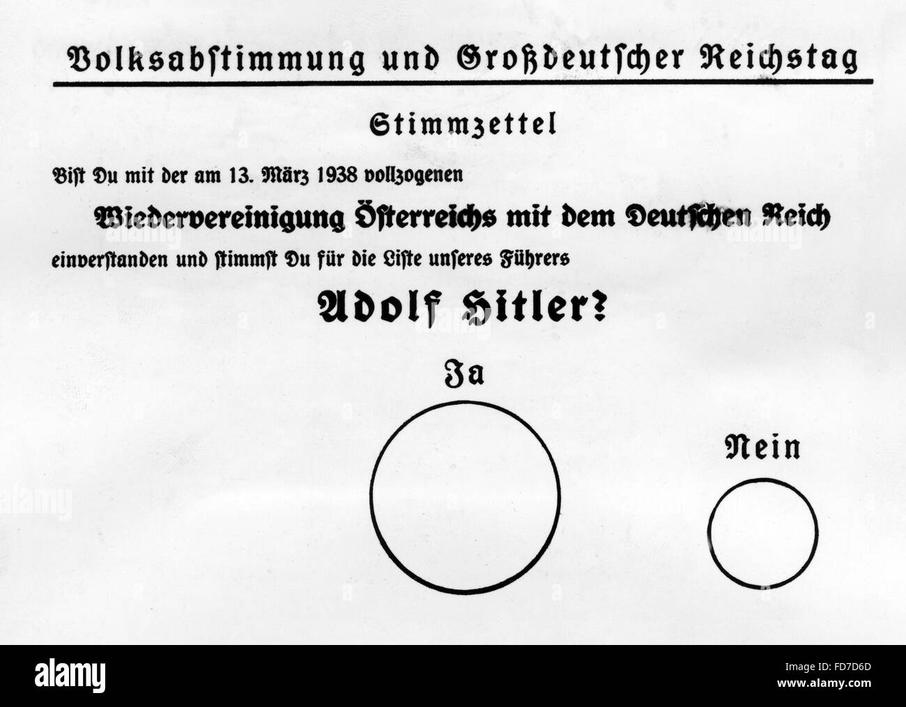 Ballot for the Reichstag election and referendum in 1938 Stock Photo