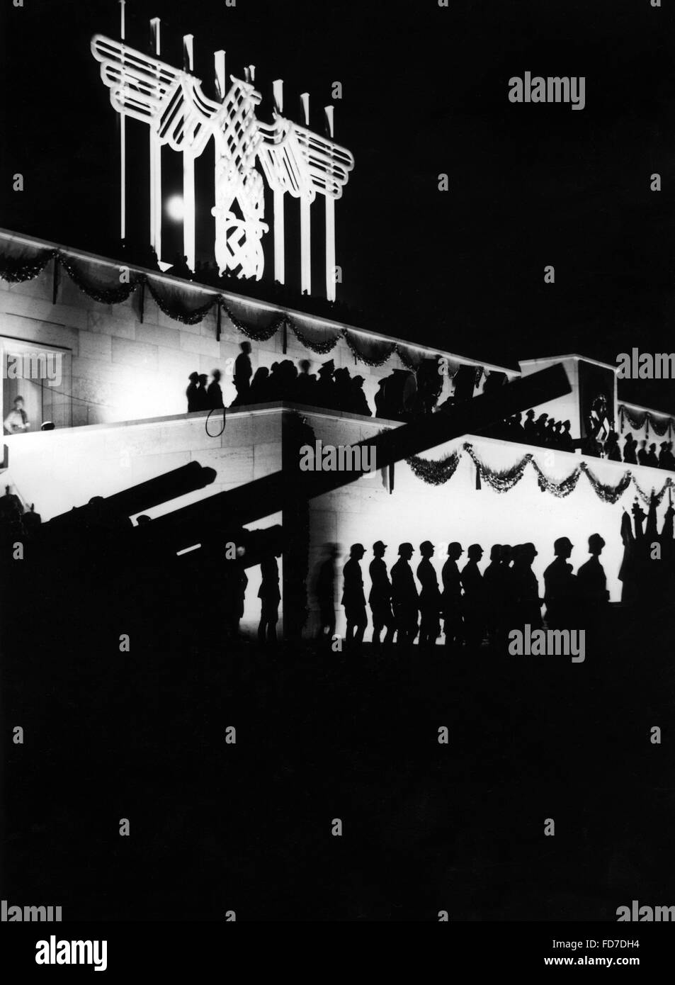 Zeppelin grandstand during grand tattoo at the Nuremberg Rally, 1935 Stock Photo