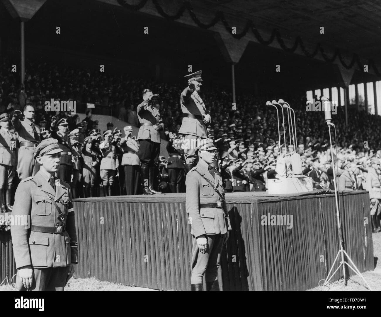 Adolf Hitler, von Schirach, Hess, Rust on the Day of the Hitler Youth at the Nazi Party Rally, 1936 Stock Photo