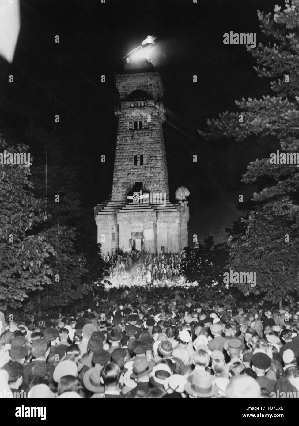 Sonnwendfeier (Summer Solstice Celebration) at the Bismarckwarte (Bismarck tower) near Berlin, 1934 Stock Photo
