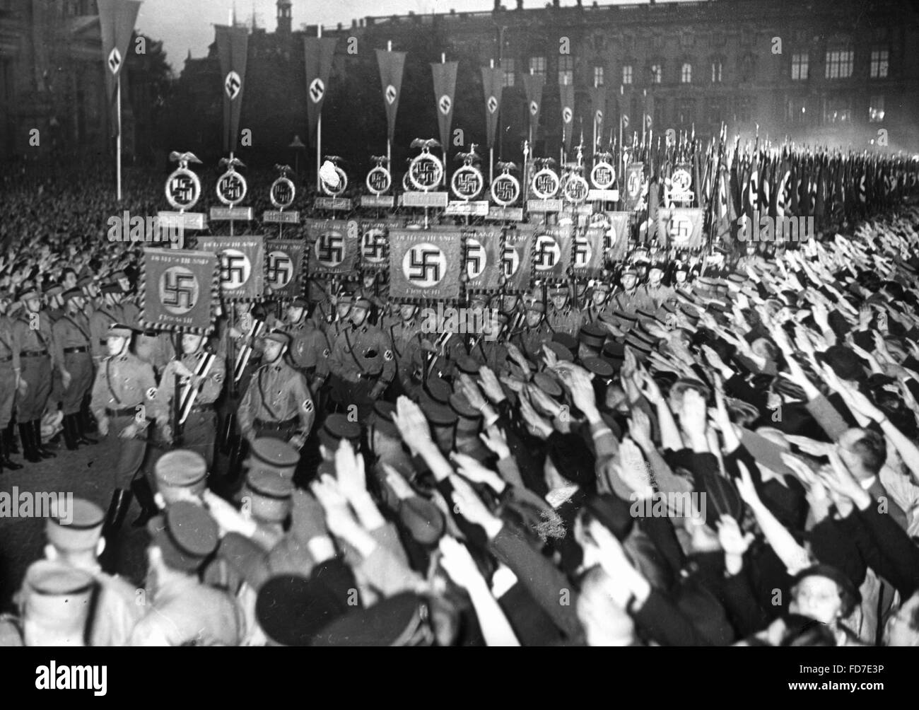 March of the SA in the Lustgarten in Berlin, 1938 Stock Photo