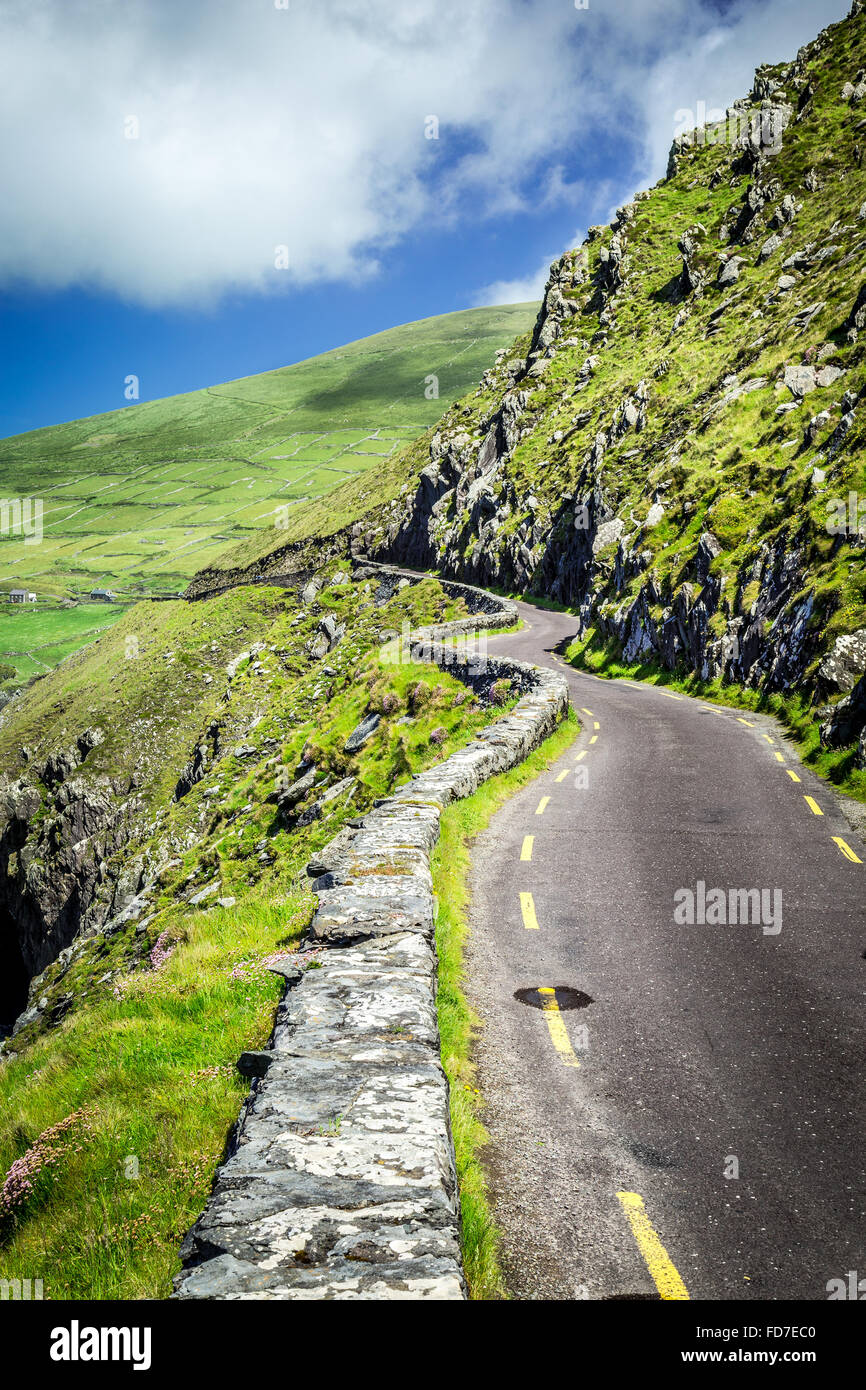Winding Road to Slea Head, around Dingle Peninsula, Ireland. The Wild Atlantic Way Stock Photo