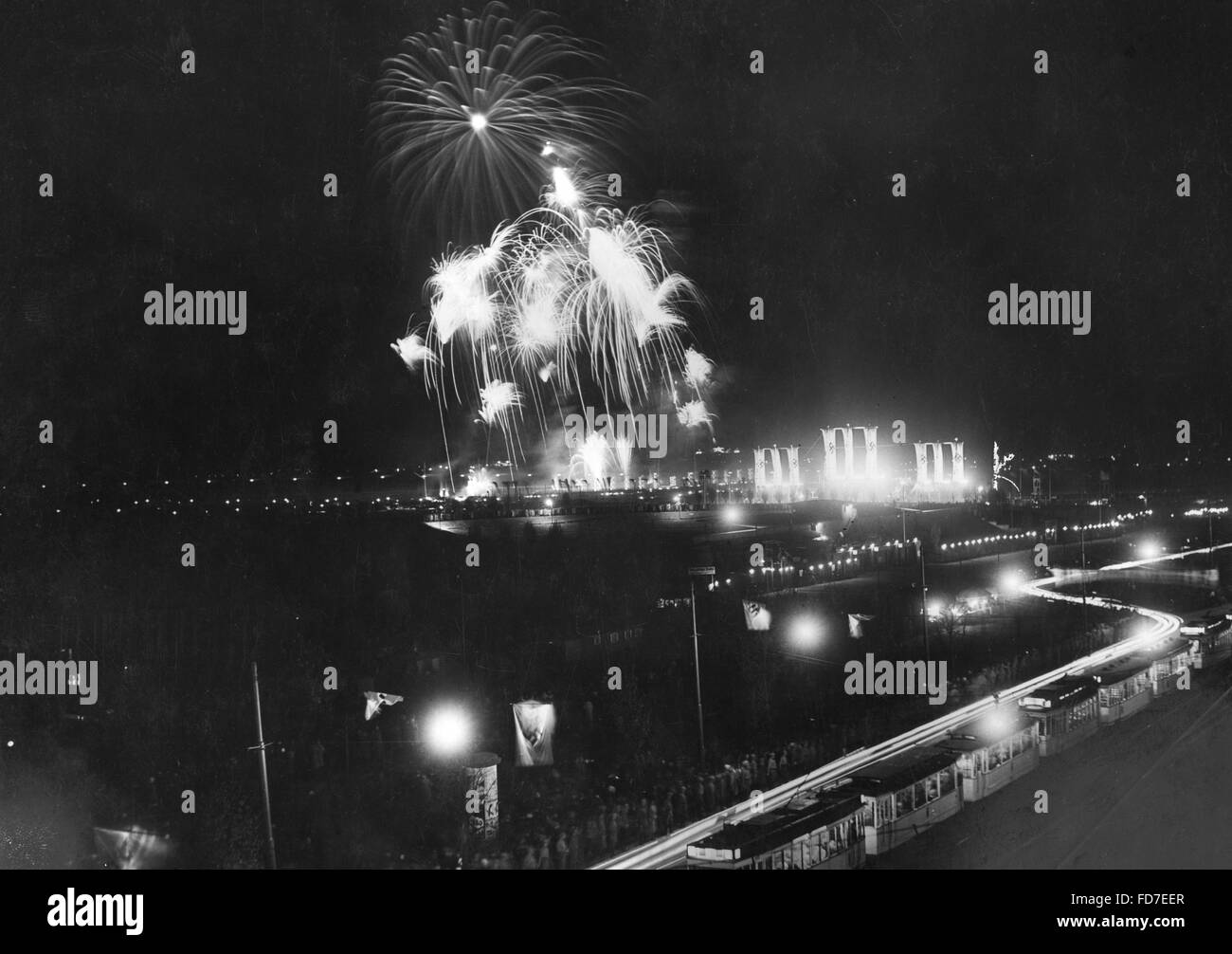 Fireworks at Tempelhof Field on May 1, 1933 Stock Photo