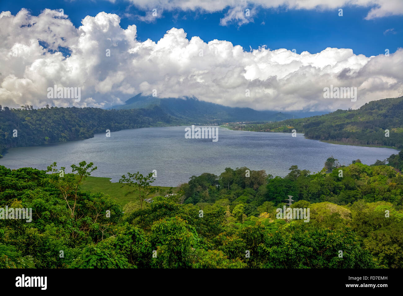 Lake Danau Buyan, Lake, landscape, clouds, forest, Banjar, Bali, Indonesia, Asia, Stock Photo