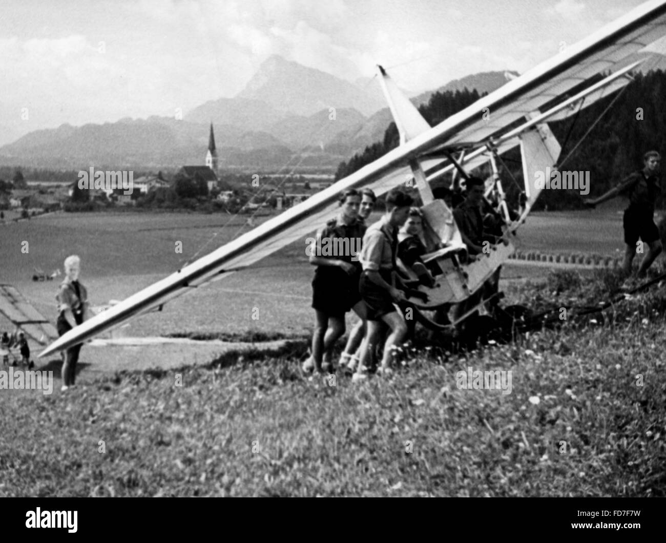 Movie scene: HJ members with glider, 1941 Stock Photo