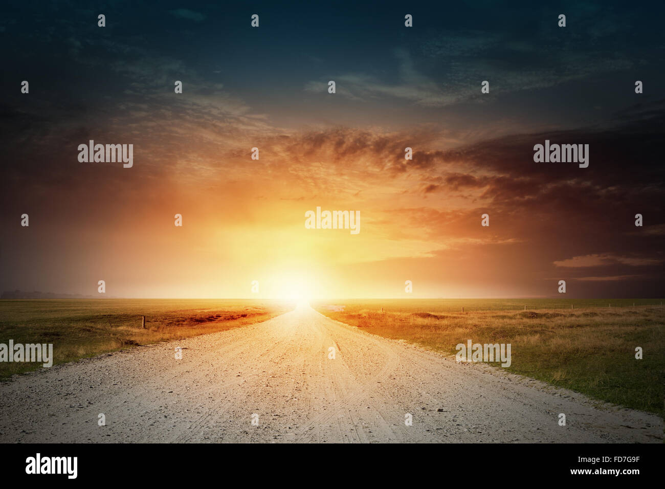 Nature landscape of sunset light above asphalt road Stock Photo - Alamy