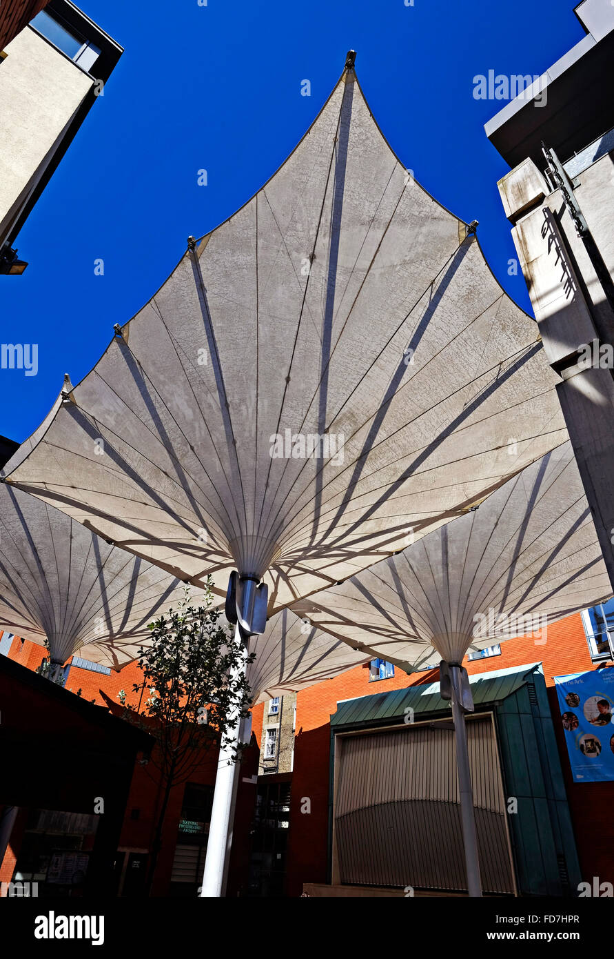 Giant inverted umbrellas in meeting house square Temple Bar Dublin