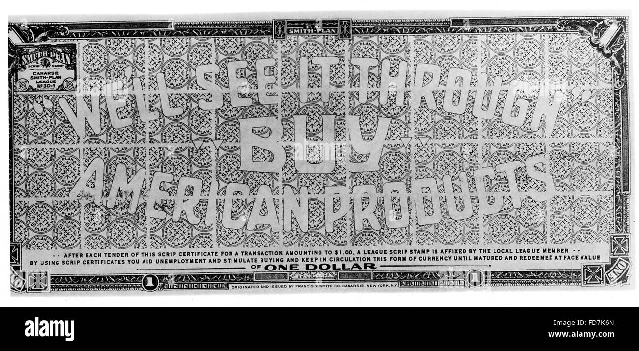 Global Economic Crisis Smith Plan Certificate From Brooklyn 1933 Stock Photo Alamy