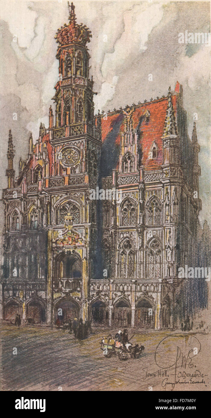 OUDENAARDE: The Town Hall. Belgium, antique print 1916 Stock Photo
