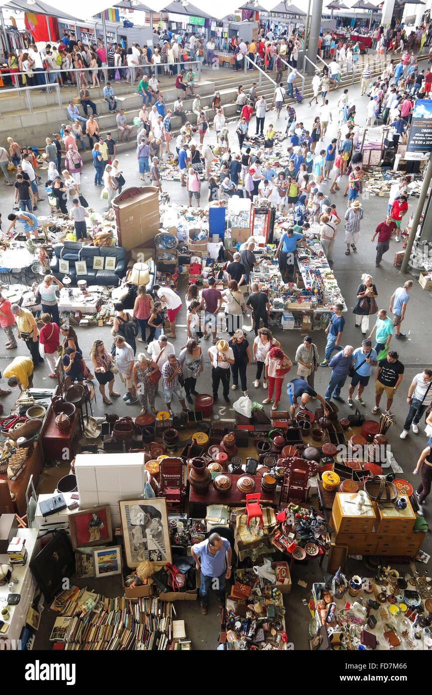 Top view of Flea market in Barcelona, Spain. Mercat Fira de Bellcaire