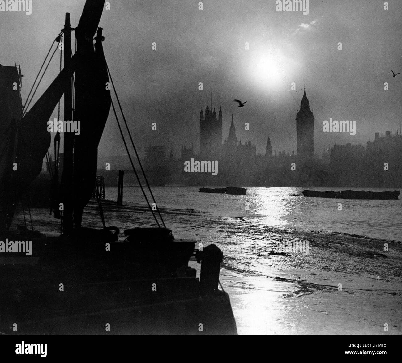 Sunset at the Thames in London, 1930's Stock Photo