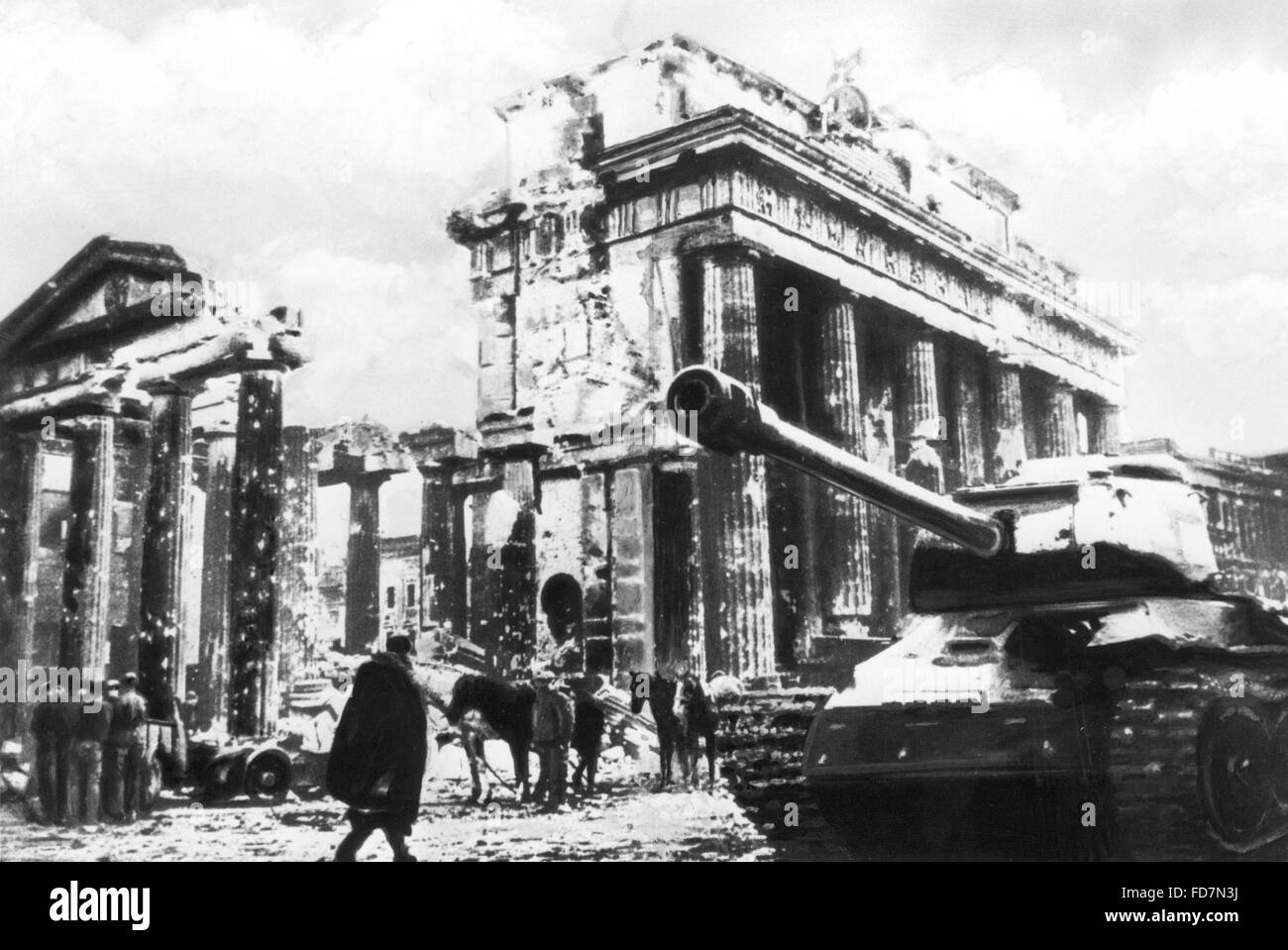 The destroyed Brandenburg Gate, Berlin, 1945 Stock Photo