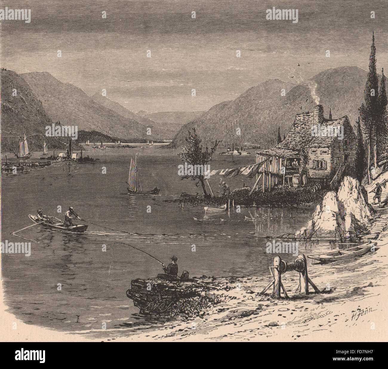 NEW YORK STATE: The Hudson, North from Peekskill, antique print 1874 Stock Photo
