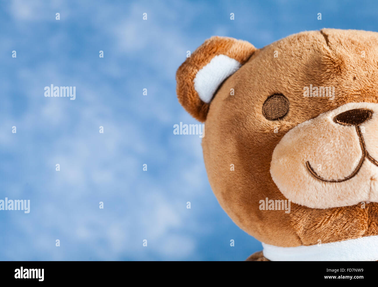 Teddy Bear toy on blue sky background with copyspace Stock Photo - Alamy
