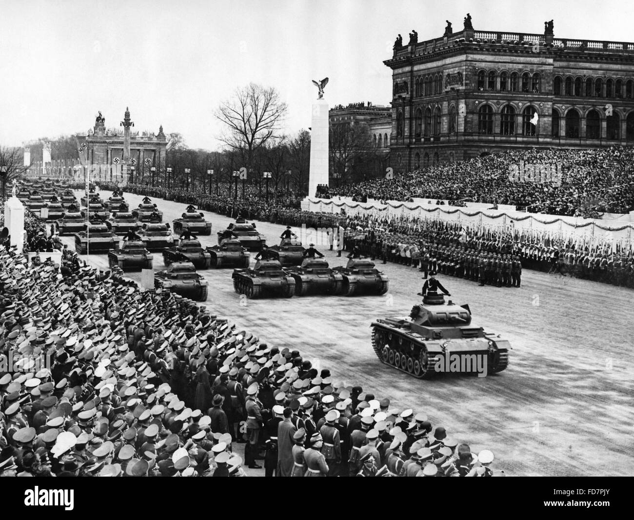 Military parade of the Wehrmacht on the occasion of Hitler's birthday in Berlin, 1939 Stock Photo