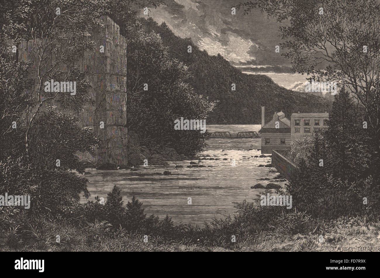 NEW JERSEY: The Passaic below the falls, antique print 1874 Stock Photo