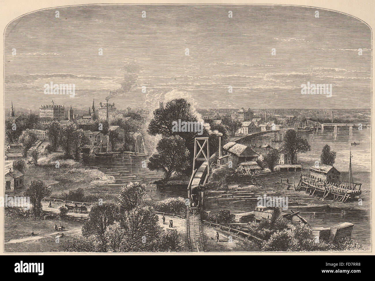 HARTFORD: View from Colt's Factory. Connecticut, antique print 1874 Stock Photo