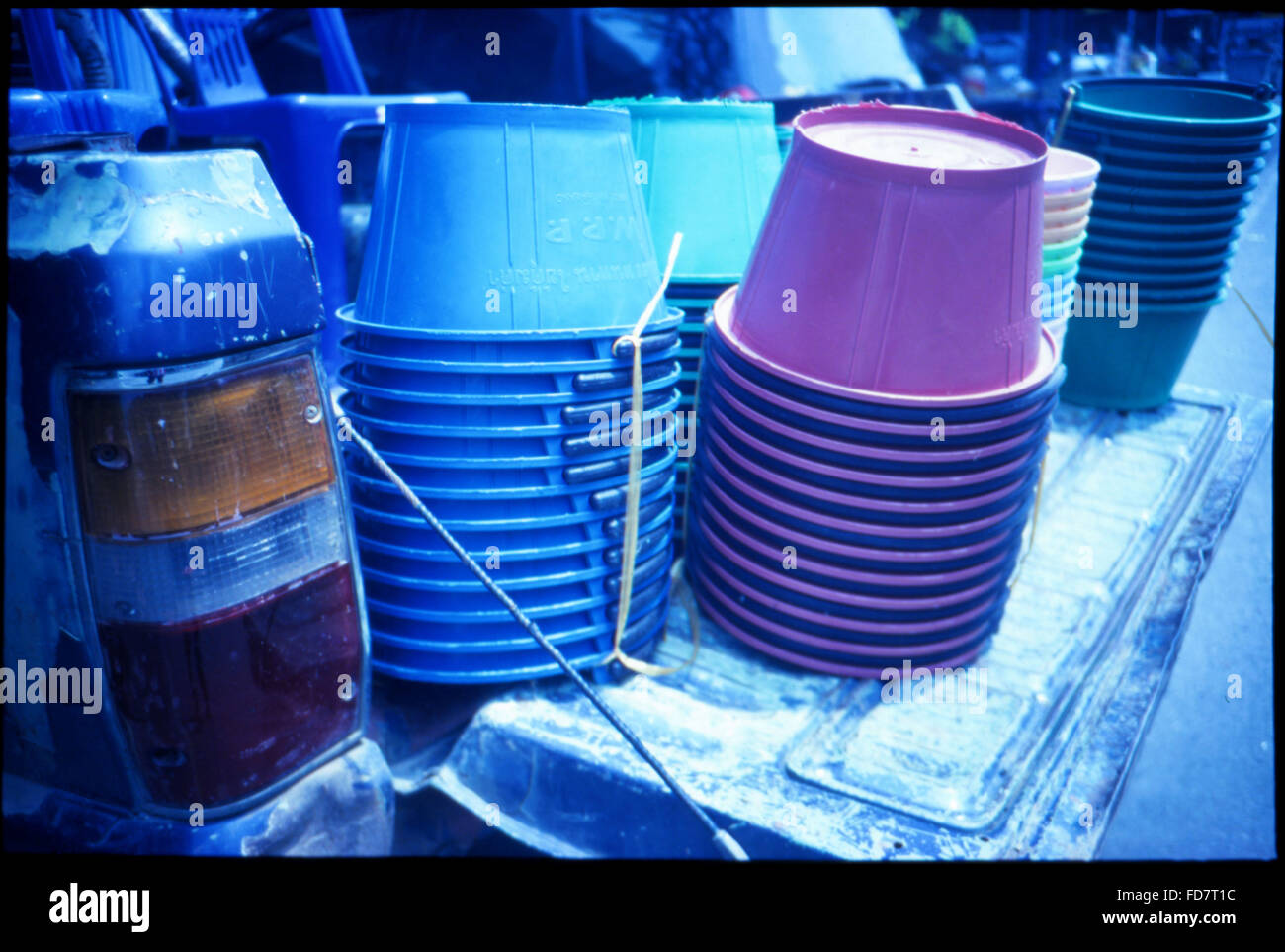 CloseUp Of Small Buckets For Sale Stock Photo Alamy