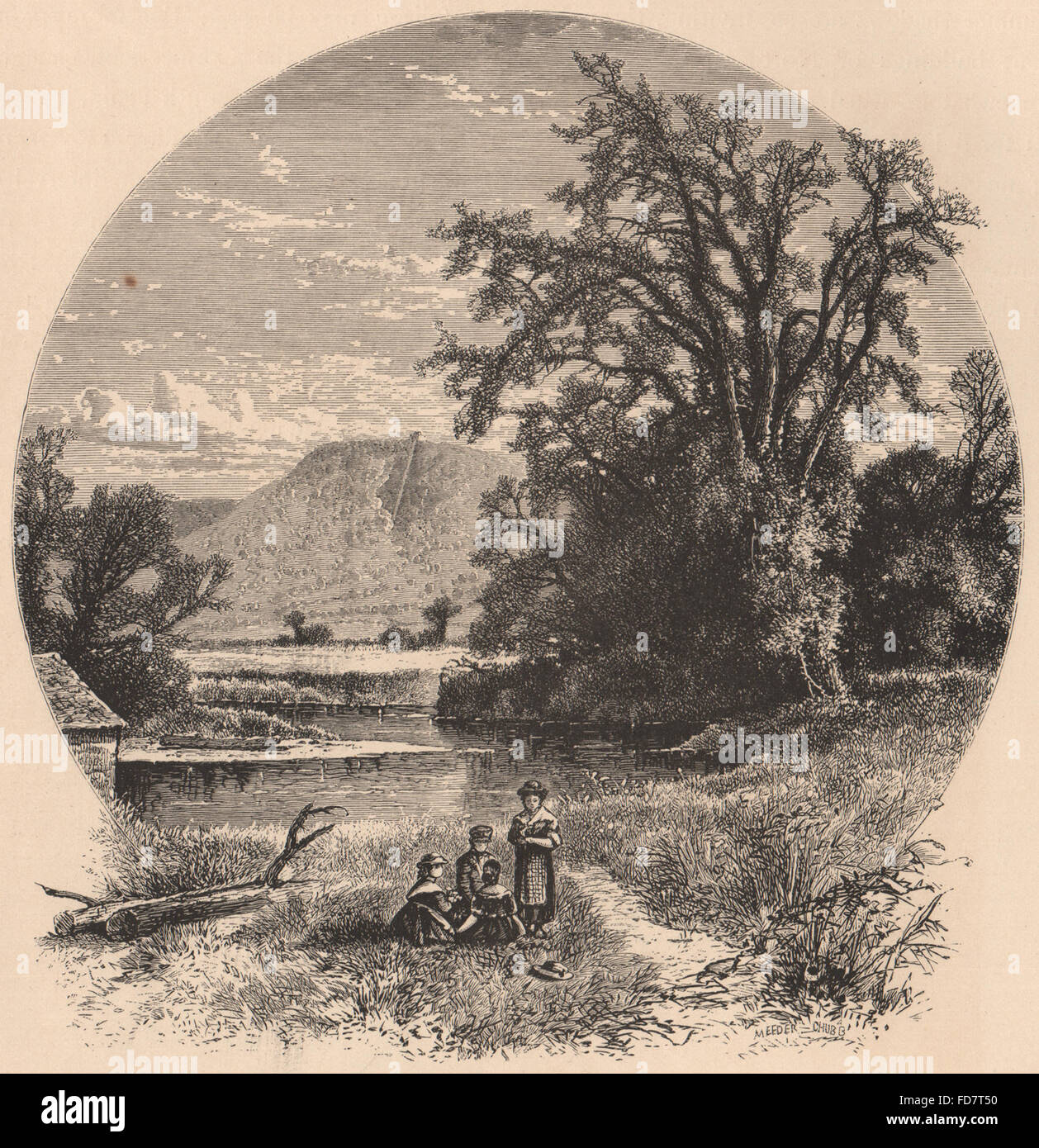 MASSACHUSETTS: Northampton Meadows, antique print 1874 Stock Photo