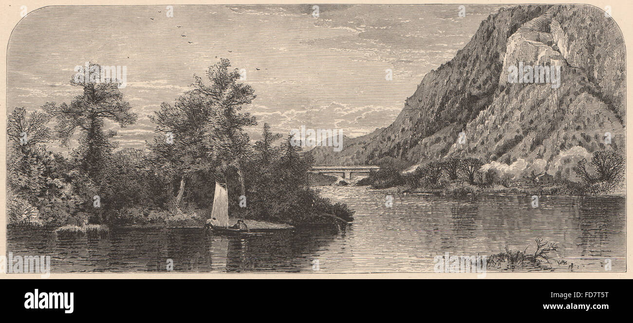 VERMONT: Bellows Falls from distance, antique print 1874 Stock Photo