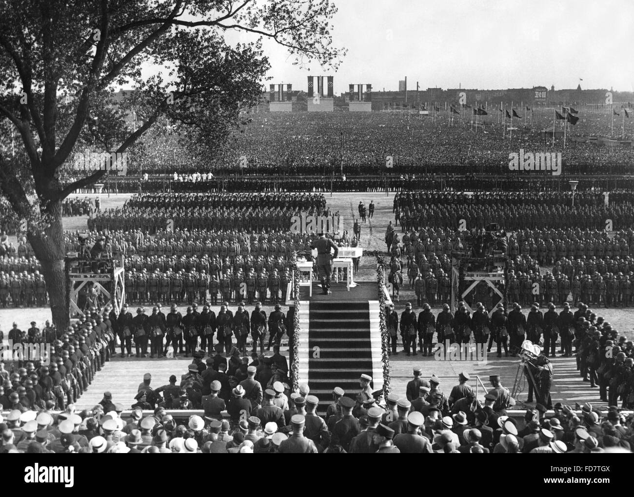 Hitler speaks at the Tempelhofer Feld in Berlin on the 1st of May, 1934 Stock Photo
