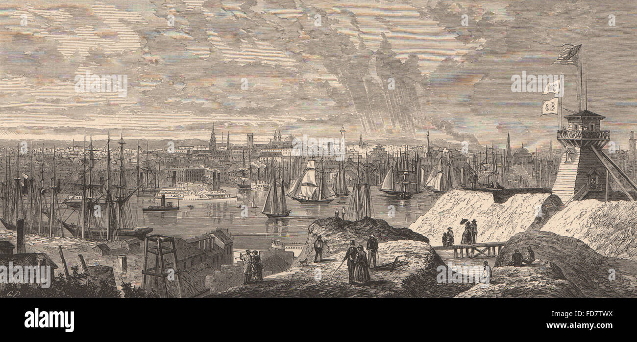 BALTIMORE: View from Federal Hill. Maryland, antique print 1874 Stock Photo
