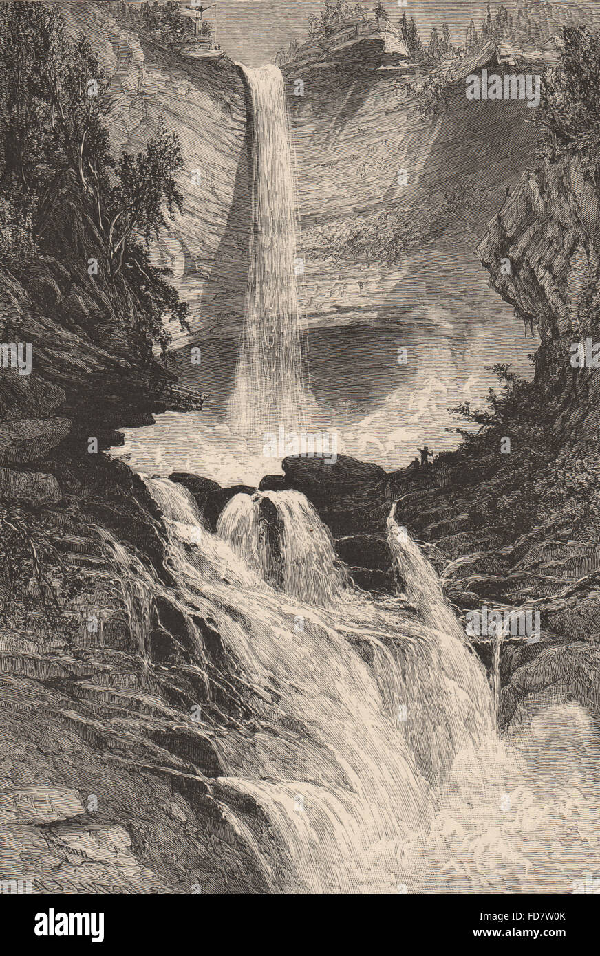 NEW YORK STATE: Catskill Falls, antique print 1874 Stock Photo