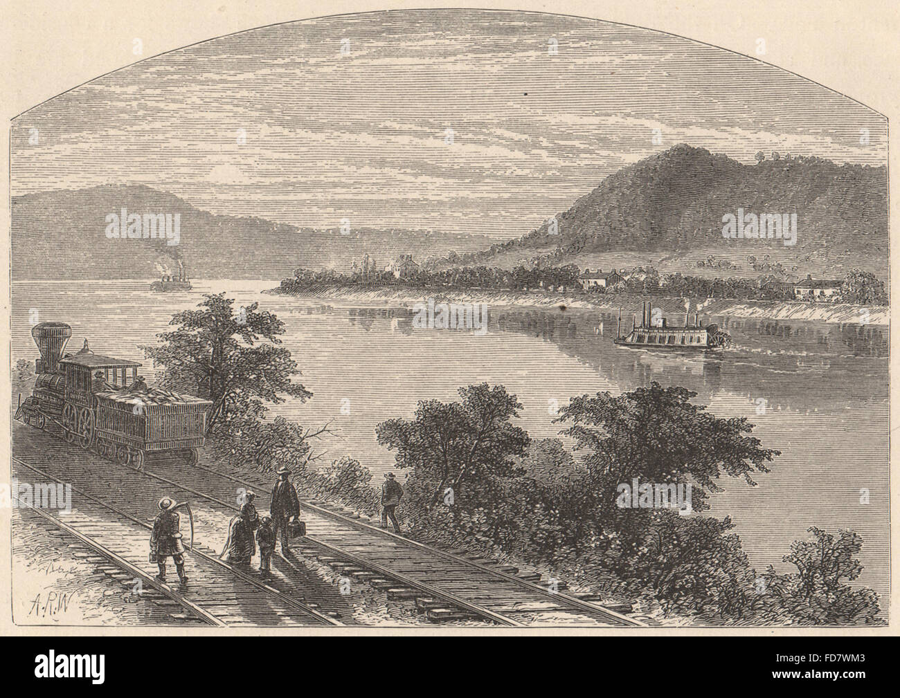 PENNSYLVANIA: The Ohio, below Pittsburg. Steamboat, antique print 1874 Stock Photo