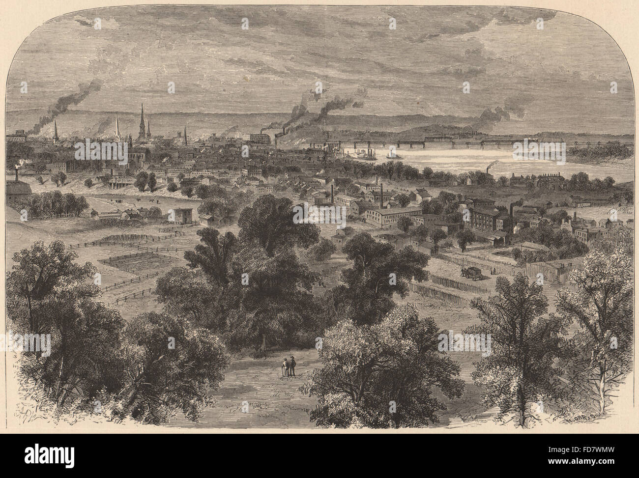 LOUISVILLE: View from the blind Asylum. Kentucky, antique print 1874 Stock Photo