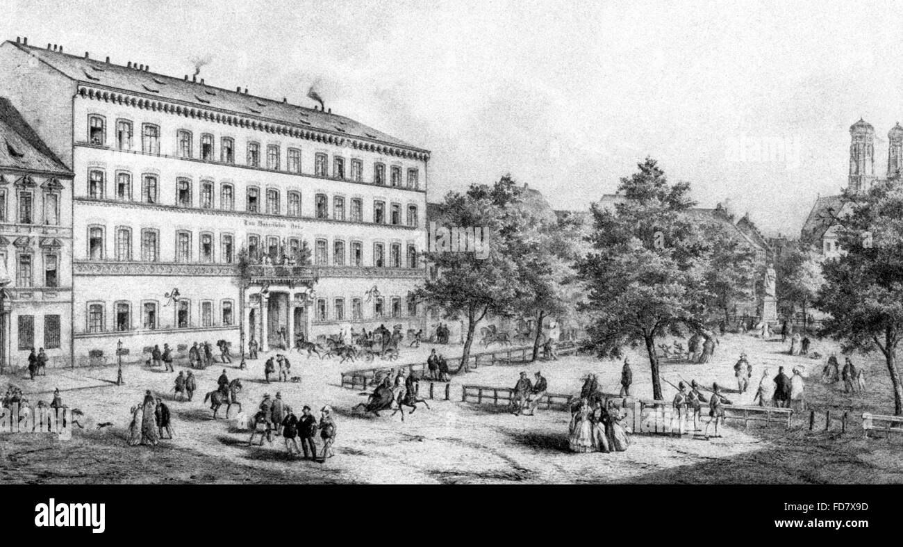 Hotel Bayerischer Hof in Munich, 1850 Stock Photo