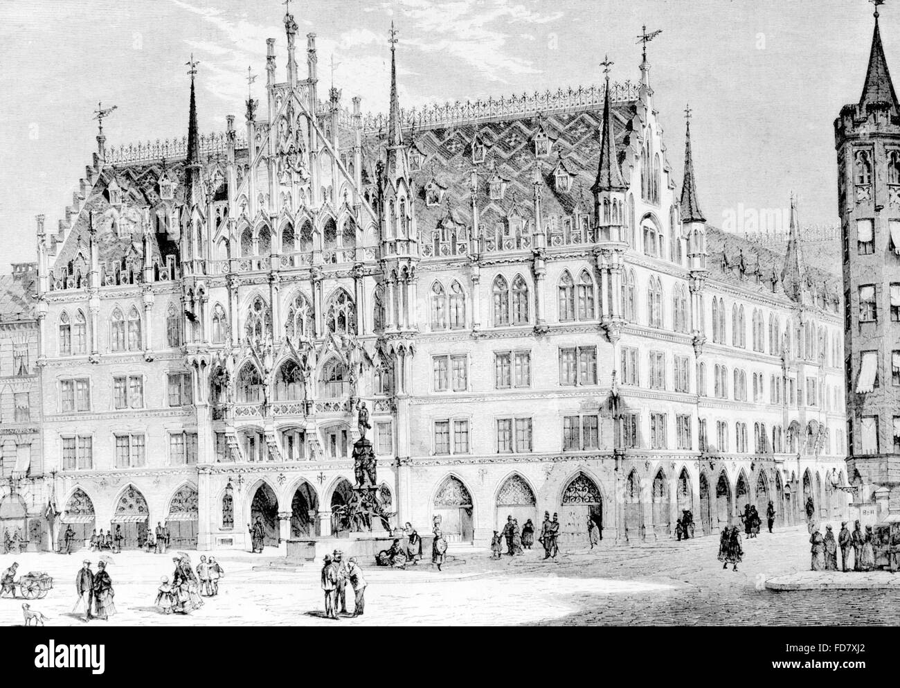 New town hall in Munich, 1872 Stock Photo