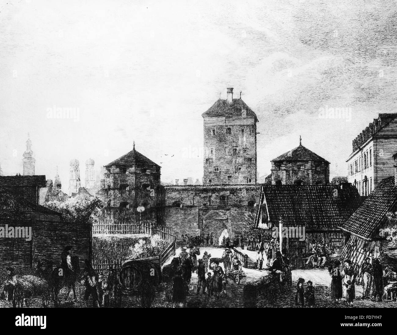 Isartor in Munich, 1810 Stock Photo