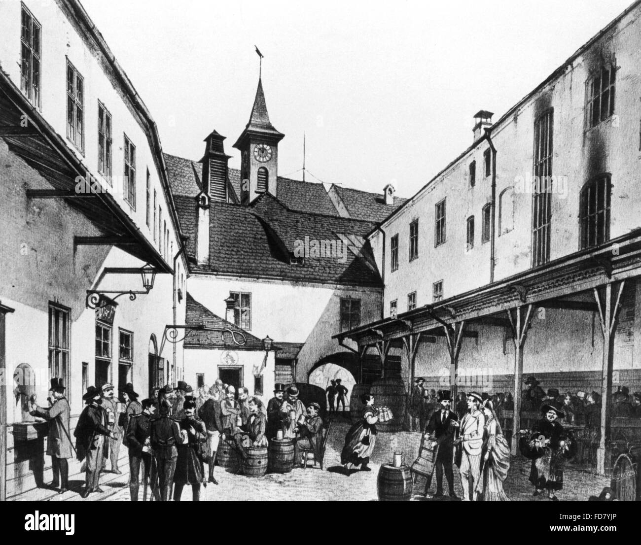 Courtyard of the Hofbraeuhaus in Munich, 1840 Stock Photo