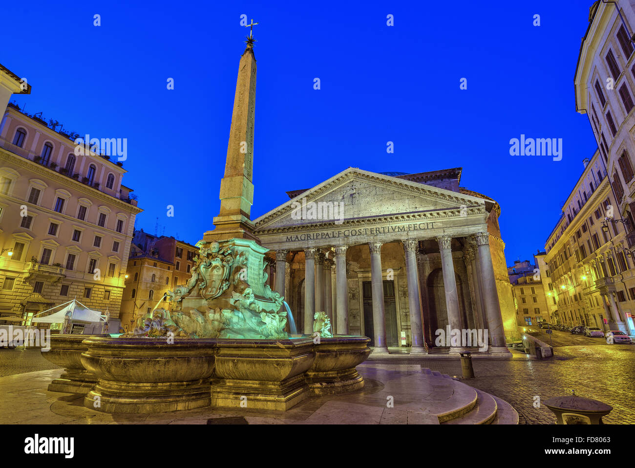 night scene at Pantheon , Rome , Italy Stock Photo