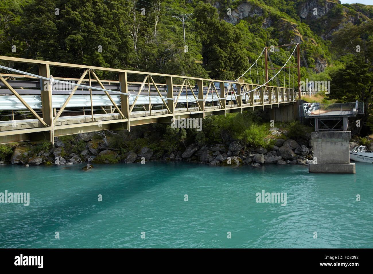 Bridge over Matukituki River at West Wanaka, near Wanaka, Otago, South Island, New Zealand Stock Photo