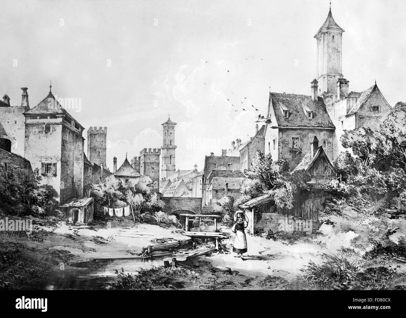 Cityscape of Munich, 1840 Stock Photo