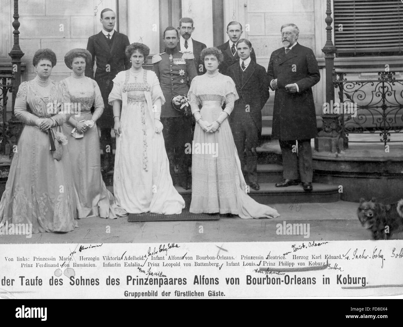 Guests at the baptism of Alvaro, son of Alfonso of Bourbon-Orleans, 1910 Stock Photo