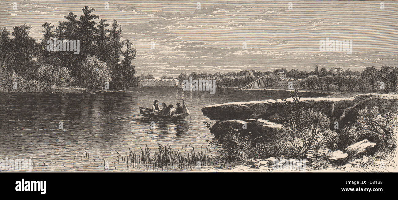 BOSTON: Jamaica Pond. Massachusetts, antique print 1874 Stock Photo