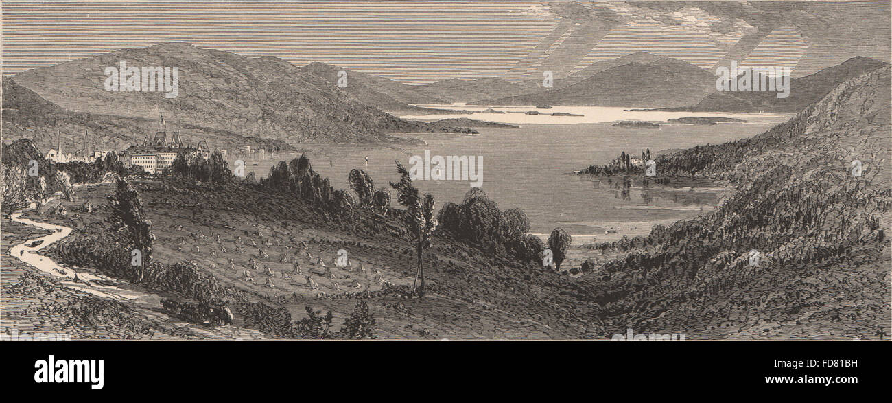 NEW YORK STATE: Lake George, from Glen's-Falls Road, antique print 1874 Stock Photo