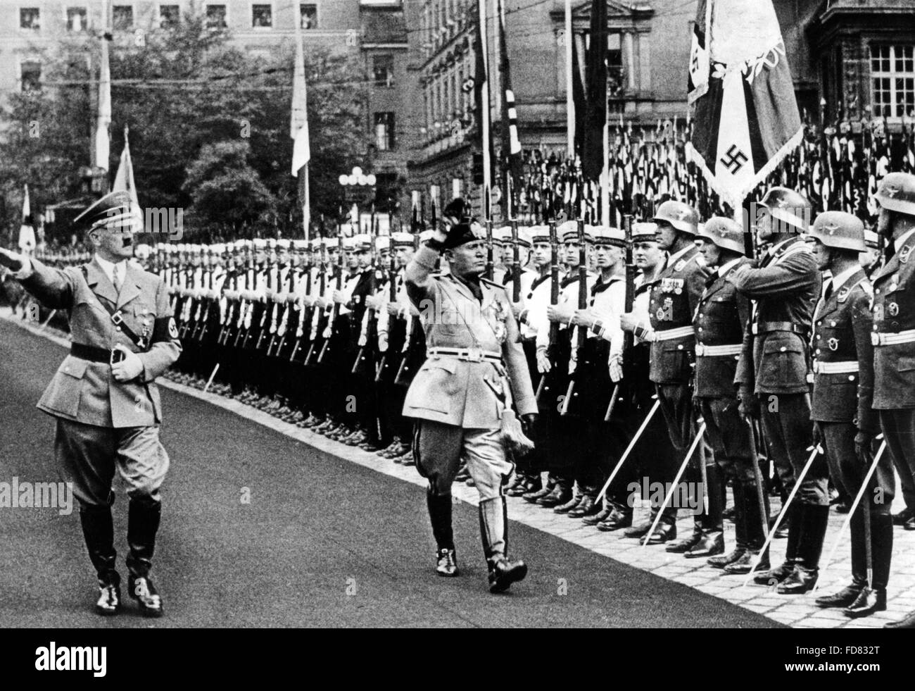 Adolf Hitler and Benito Mussolini in Berlin, 1937 Stock Photo