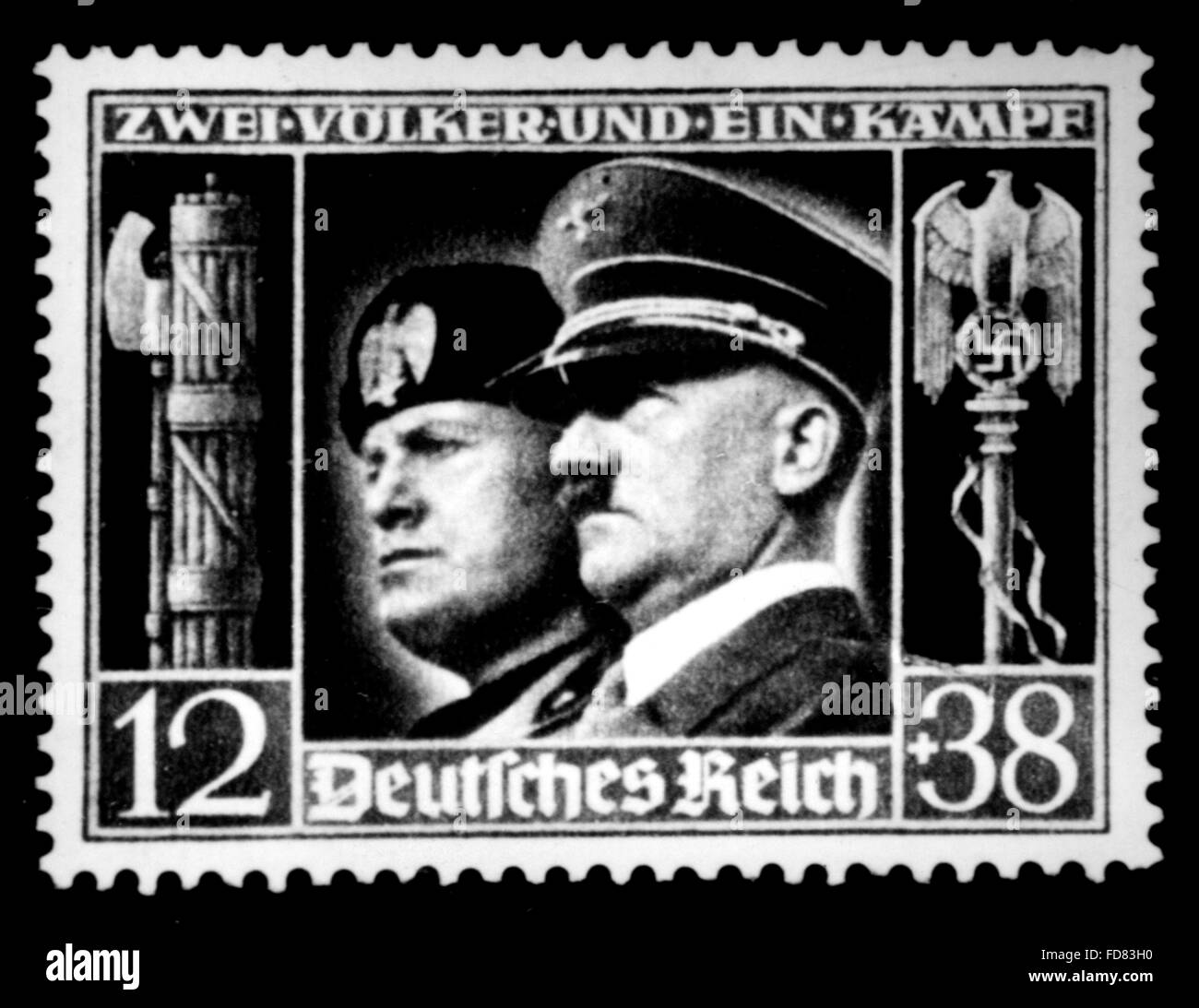 Stamp of the German Empire with Hitler and Mussolini, 1941 Stock Photo