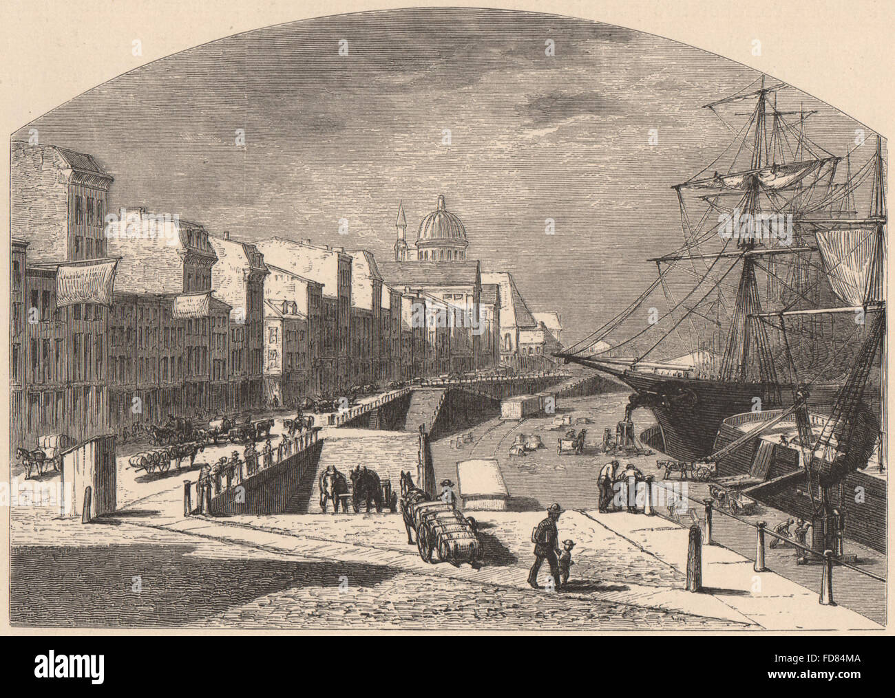 MONTREAL Riverfront. Sailing ships. Quebec Montréal Québec, old print