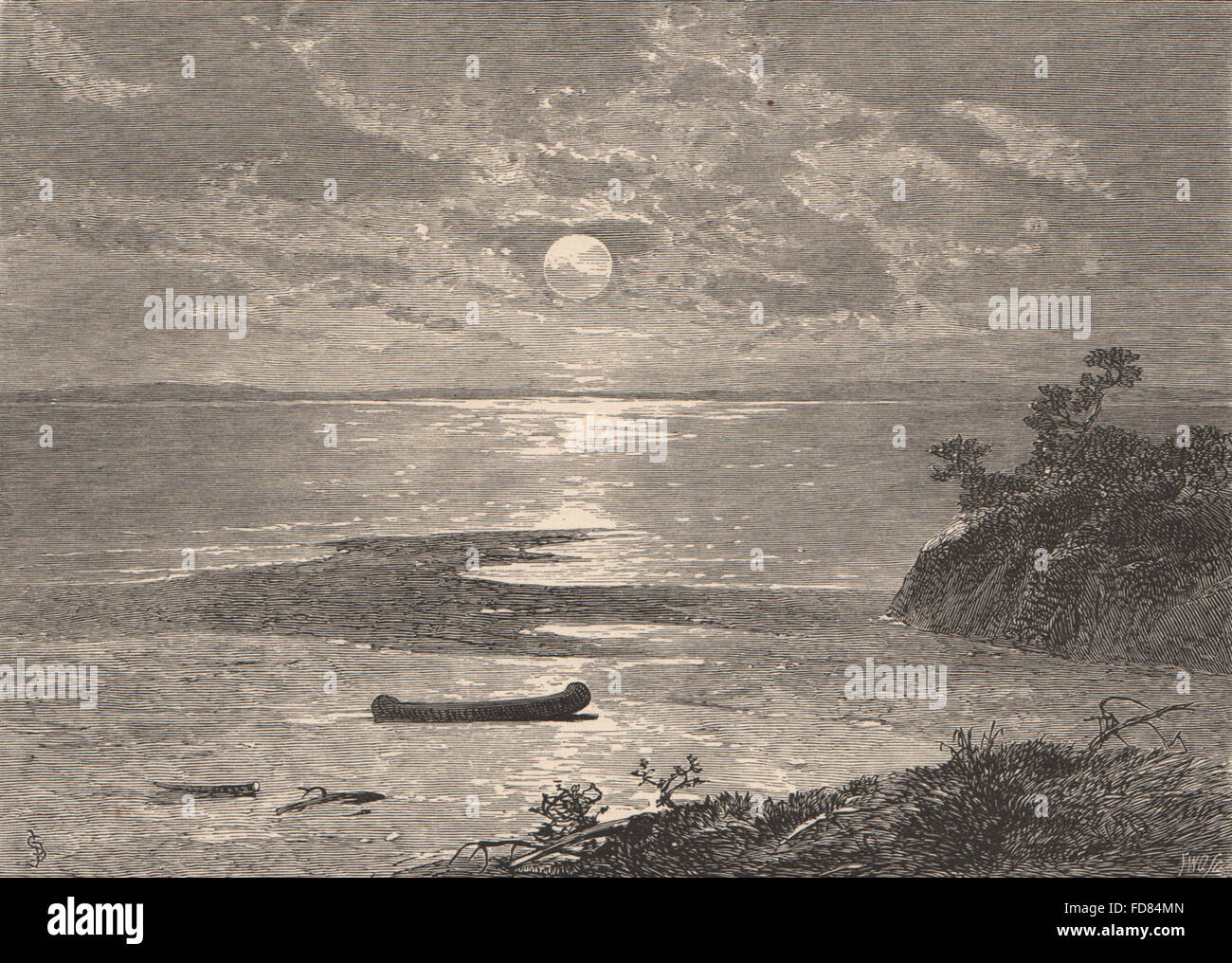 QUEBEC: Mount Murray Bay, St. Lawrence. Canoe, antique print 1874 Stock Photo