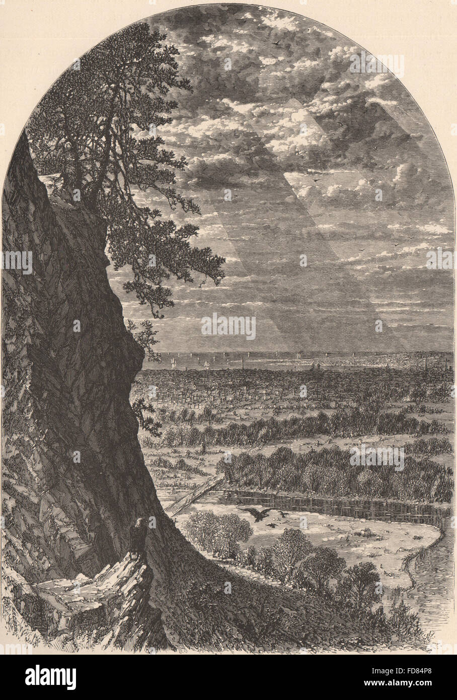 NEW HAVEN: View from East Rock. Connecticut, antique print 1874 Stock Photo